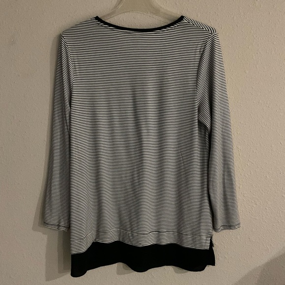 Chico's Long Sleeve Striped Tunic Black/White Sheer Trim Women’s Sz 8 Chico’s 1 - Picture 2 of 10
